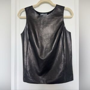 Vince Black Leather/Silk  Sleeveless Shell top size 6 great